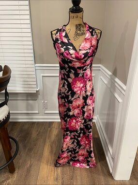 Emerald Sundae Black Maxi Dress with Pink Floral Print